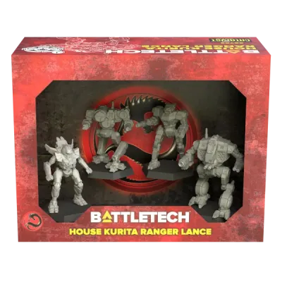 BattleTech House Kurita Ranger Lance box showing four unpainted BattleMech miniatures.