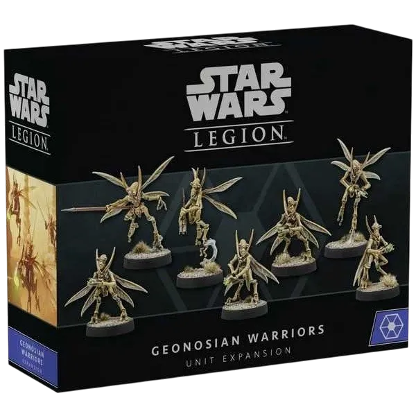 Star Wars: Legion Geonosian Warriors Unit Expansion box showing seven winged Geonosian miniatures.