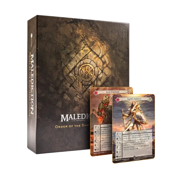 Malediction Order of the Shattered Throne faction box with two sample unit cards.