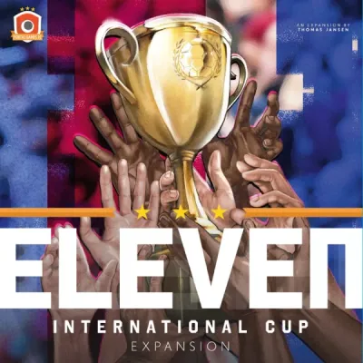 Eleven International Cup Expansion box cover showing a football trophy held by cheering fans.