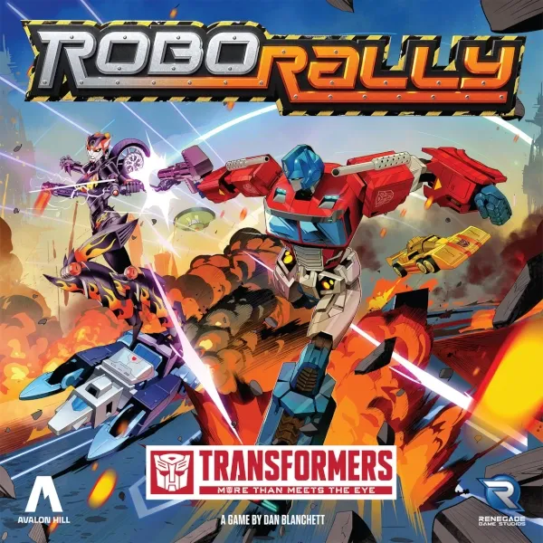 Robo Rally: Transformers Edition box cover showing Optimus Prime and other Transformers in action.