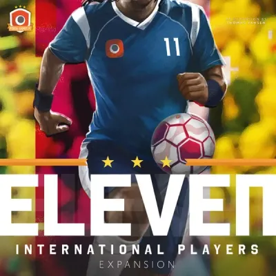 Eleven International Players Expansion box cover showing a football player with a ball.