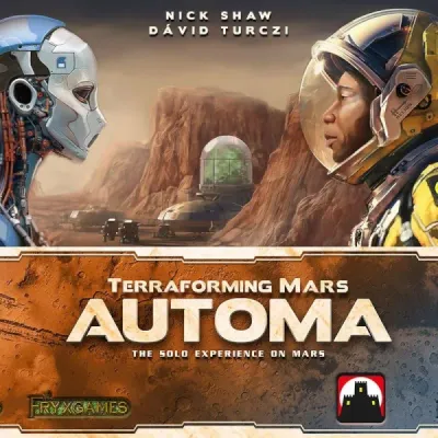 Terraforming Mars: Automa Terraforming Mars: Automa expansion box cover showing an astronaut facing a robot on Mars.