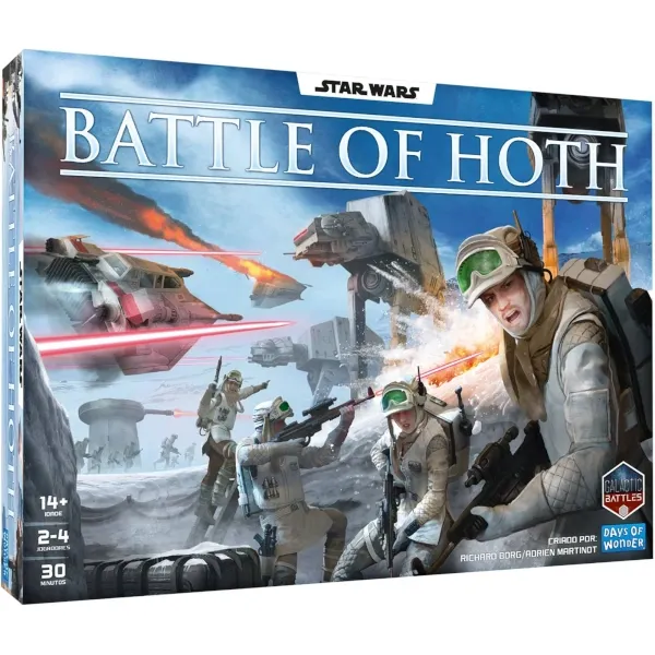 Star Wars: Battle of Hoth box cover showing Rebel troops, snowspeeders, and Imperial walkers on Hoth.