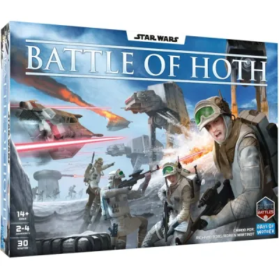 Star Wars: Battle of Hoth box cover showing Rebel troops, snowspeeders, and Imperial walkers on Hoth.