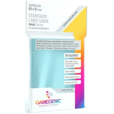 Gamegenic Prime Standard Card Game clear sleeves pack for 66 x 91 mm cards.