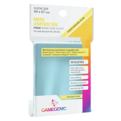 Gamegenic Prime Mini American clear sleeves pack for 44 x 67 mm cards.
