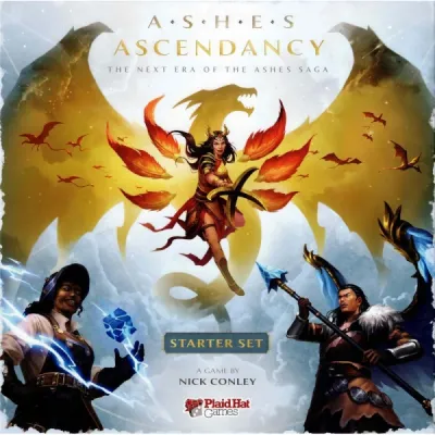 Ashes Ascendancy Starter Set box cover with Phoenixborn characters and dragon silhouettes.