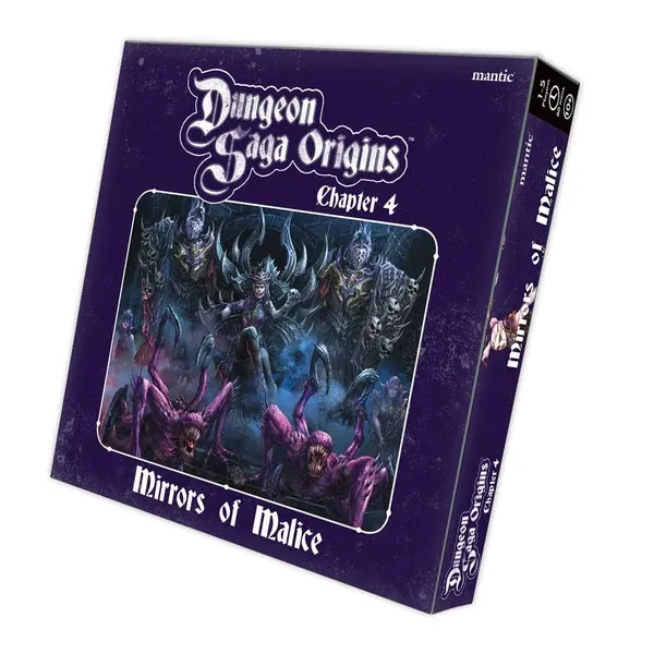 Dungeon Saga Origins: Chapter 4 – Mirrors of Malice box cover with Twilight Kin and monsters in a dark dungeon.