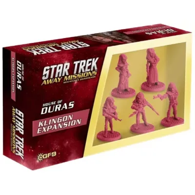 Star Trek: Away Missions – House of Duras Klingon Expansion box with pink Klingon miniatures.