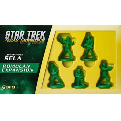 Star Trek: Away Missions – Commander Sela Romulan Expansion box with green Romulan miniatures.