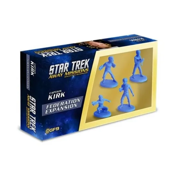 Star Trek: Away Missions – Captain Kirk Federation Expansion box with blue Federation miniatures.