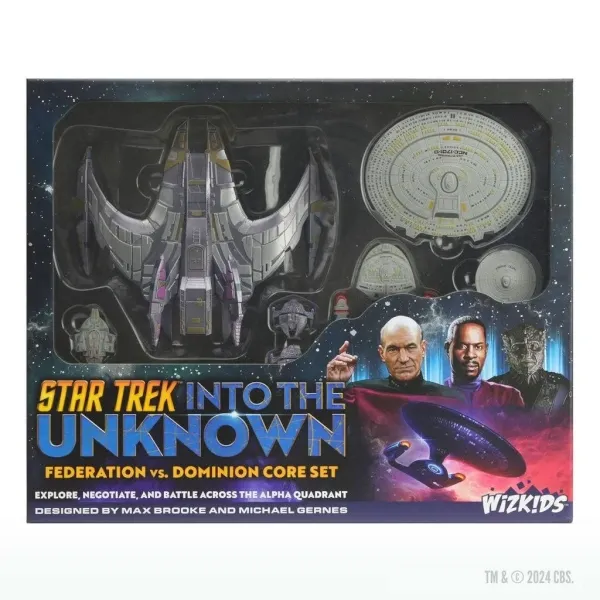 Star Trek: Into the Unknown – Federation vs. Dominion Core Set box with pre-painted Federation and Dominion ships.