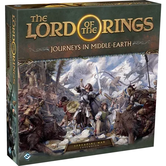 The Lord of the Rings: Journeys in Middle-earth – Spreading War Expansion box cover with heroes fighting in Gondor and Rohan.
