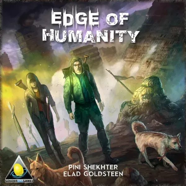Edge of Humanity box cover showing survivors and dogs in a ruined post-apocalyptic city.