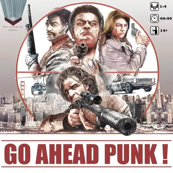 Go Ahead Punk! cover art with 1970s cop-thriller characters and sniper imagery.