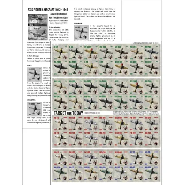 Target for Today: Axis Fighter Aircraft 1942–1945 add-on sheet with aircraft counters and rules preview.