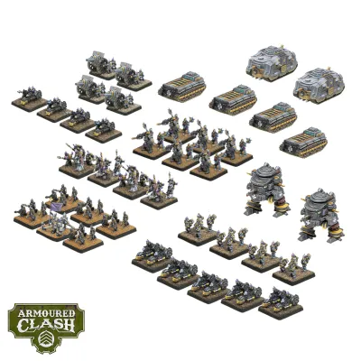 Imperium Introductory Set contents showing infantry, cavalry, artillery, tanks, walkers and transports.