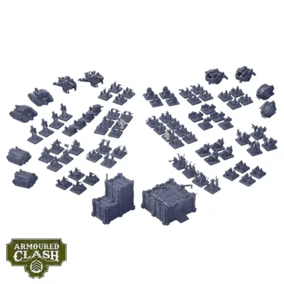 Battle for Singapore contents showing Crown and Empire miniatures, terrain and battlefield units.
