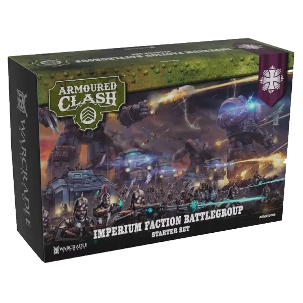 Armoured Clash Imperium Faction Battlegroup Starter Set box art with troops, tanks and walkers