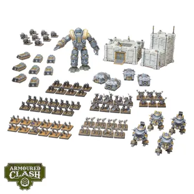 Armoured Clash Imperium Battlegroup contents with colossus, tanks, infantry, guns, walkers and terrain