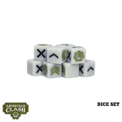 Armoured Clash custom attack dice showing faction-style symbols.