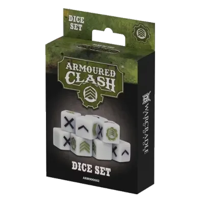 Armoured Clash Dice Set box with custom dice preview.