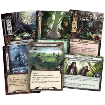 Temple of the Deceived cards showing island locations, enemies and scenario cards.