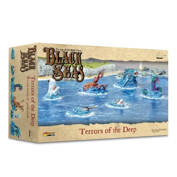 Black Seas: Terrors of the Deep box showing sea monsters attacking ships.