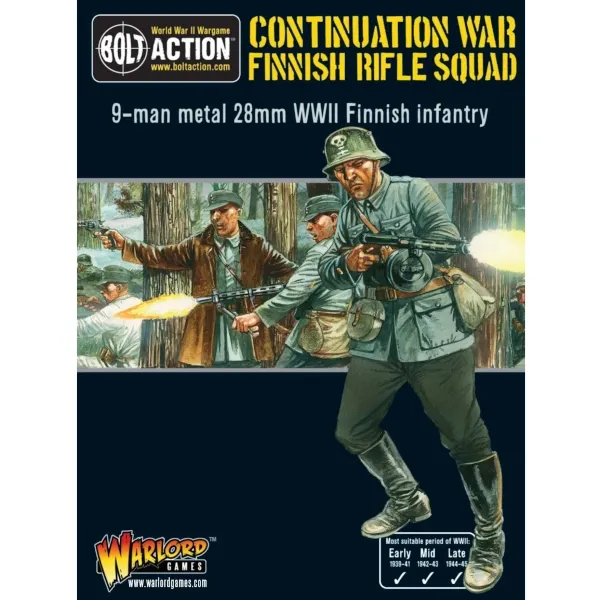 Bolt Action Continuation War Finnish Rifle Squad pack with Finnish infantry combat artwork.