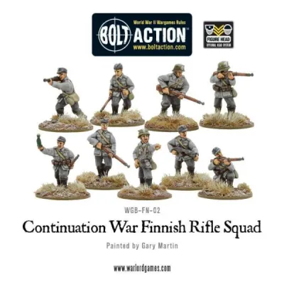 Painted Bolt Action Continuation War Finnish Rifle Squad miniatures.