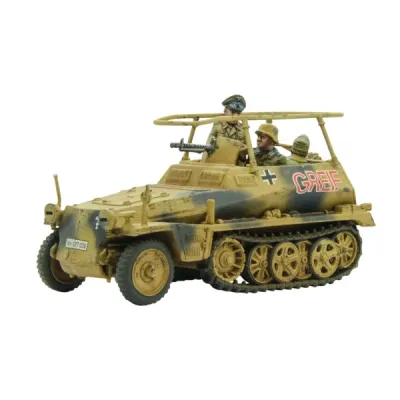 Painted German Sd.Kfz 250 Alte half-track miniature in desert colours.