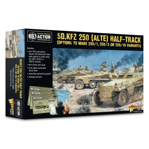 Bolt Action Sd.Kfz 250 Alte Half-Track box, buildable as 250/1, 250/3 or 250/10 variants.
