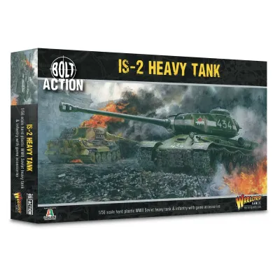 Bolt Action IS-2 Heavy Tank box with Soviet armour advancing through a ruined battlefield.