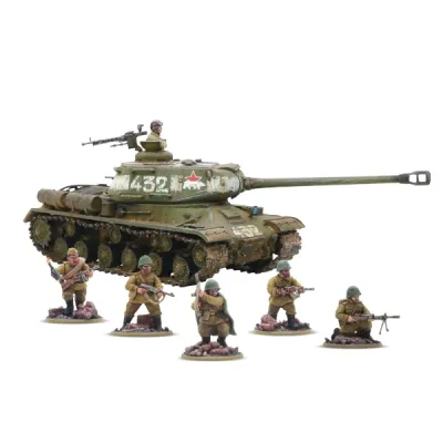 Painted Bolt Action IS-2 Heavy Tank with Soviet tank rider infantry.