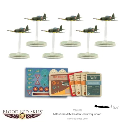 Blood Red Skies Mitsubishi J2M Raiden ‘Jack’ Squadron with six aircraft, bases, cards, tokens and markings.