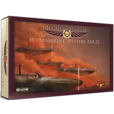 Blood Red Skies: Supermarine Spitfire Mk.II Squadron Blood Red Skies Supermarine Spitfire Mk.II Squadron box with RAF fighters at sunset.