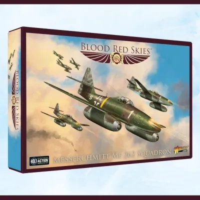 Blood Red Skies: Messerschmitt Me 262 Squadron Blood Red Skies Messerschmitt Me 262 Squadron box showing German jet fighters in aerial combat.