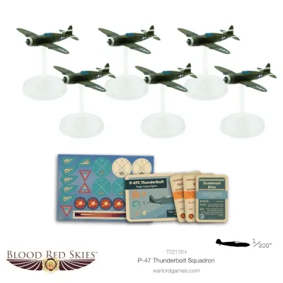 Blood Red Skies P-47 Thunderbolt Squadron with six aircraft, bases, cards, tokens and markings.