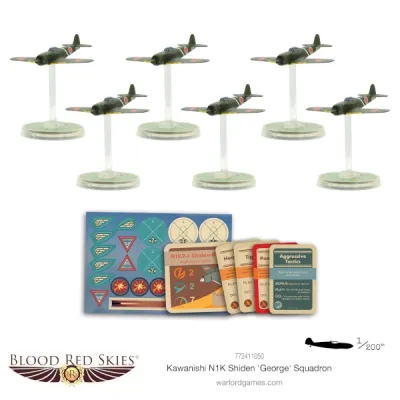 Blood Red Skies Kawanishi N1K Shiden ‘George’ Squadron with six aircraft, bases, cards, tokens and markings.