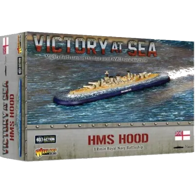Victory at Sea HMS Hood box showing the Royal Navy ship miniature at sea.