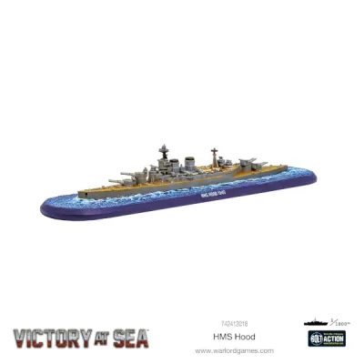 Painted Victory at Sea HMS Hood miniature on a sea base.