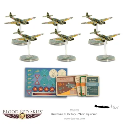 Blood Red Skies Kawasaki Ki-45 Toryu ‘Nick’ Squadron with six aircraft, bases, cards, tokens and markings.