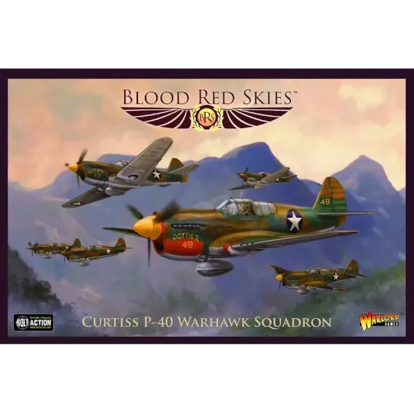 Blood Red Skies Curtiss P-40 Warhawk Squadron box showing Allied fighters over mountains.