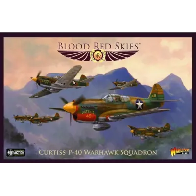 Blood Red Skies: Curtiss P-40 Warhawk Squadron Blood Red Skies Curtiss P-40 Warhawk Squadron box showing Allied fighters over mountains.