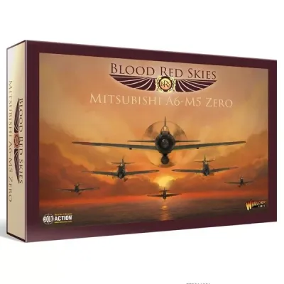 Blood Red Skies: Mitsubishi A6M5 Zero Squadron Blood Red Skies Mitsubishi A6M5 Zero Squadron box showing Japanese fighters flying at sunset.