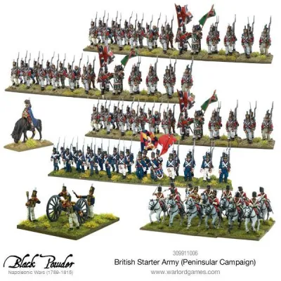 British Starter Army miniatures for Black Powder Peninsular Campaign, with infantry, cavalry, artillery and command.