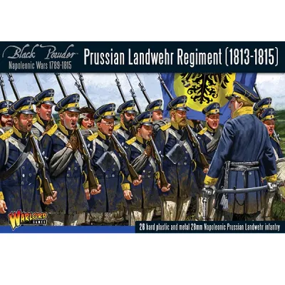 Black Powder Prussian Landwehr Regiment 1813–1815 box with Prussian infantry artwork.