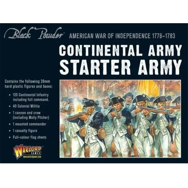 Black Powder American War of Independence Continental Army Starter Army box with infantry artwork.