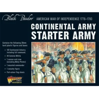 Black Powder American War of Independence Continental Army Starter Army box with infantry artwork.
